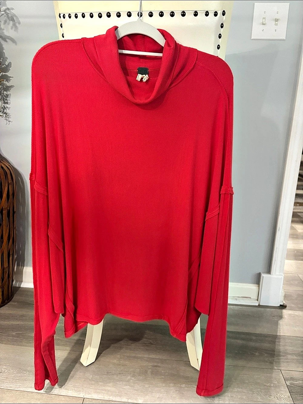 We The Free Red Oversized Cowl Neck Tunic Top
